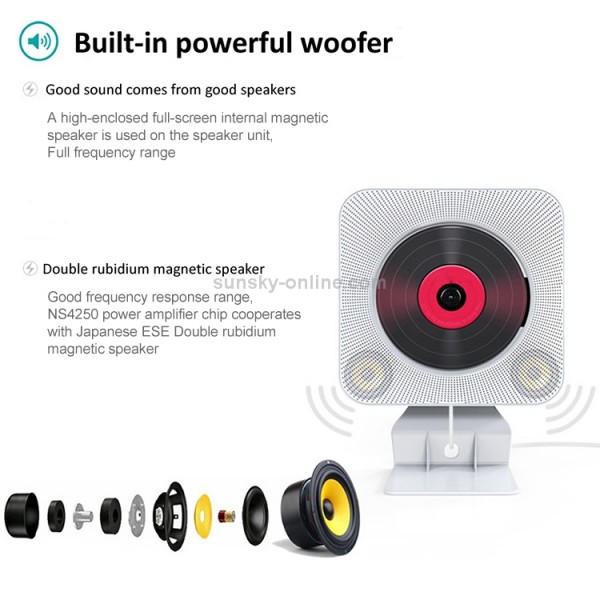 The Second Generation Portable Digital Display Bluetooth Speaker CD Player with Remote Control (White)