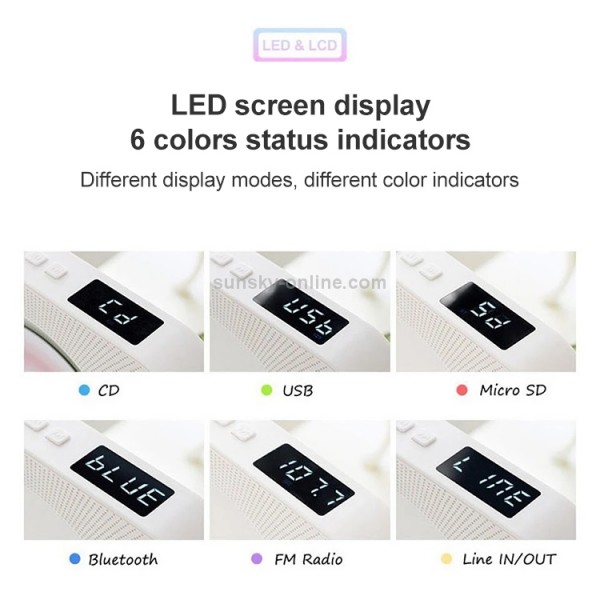 The Second Generation Portable Digital Display Bluetooth Speaker CD Player with Remote Control (White)