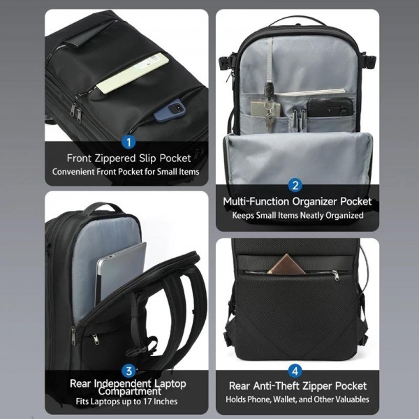 Tigernu Expandable Business Backpack 17-Inch Laptop Bag Wet/Dry Separation Pockets Black