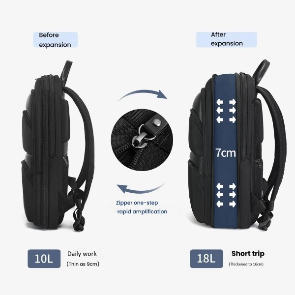 Tigernu T-B9121  15.6 Inch Men Expandable Waterproof Lightweight Laptop Backpack With Floating Zipper