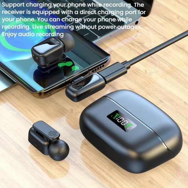 Type-C Dual Microphone Mini Wireless Finger Clip Microphone Mobile Phone Live Noise Reduction Bluetooth Microphone(Black)