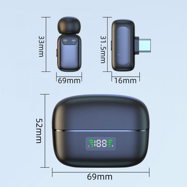 Type-C Dual Microphone Mini Wireless Finger Clip Microphone Mobile Phone Live Noise Reduction Bluetooth Microphone(Black)