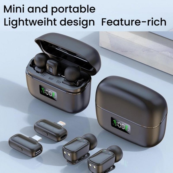 Type-C Dual Microphone Mini Wireless Finger Clip Microphone Mobile Phone Live Noise Reduction Bluetooth Microphone(Black)