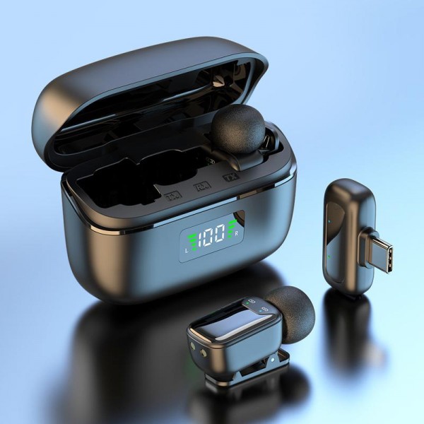 Type-C Dual Microphone Mini Wireless Finger Clip Microphone Mobile Phone Live Noise Reduction Bluetooth Microphone(Black)