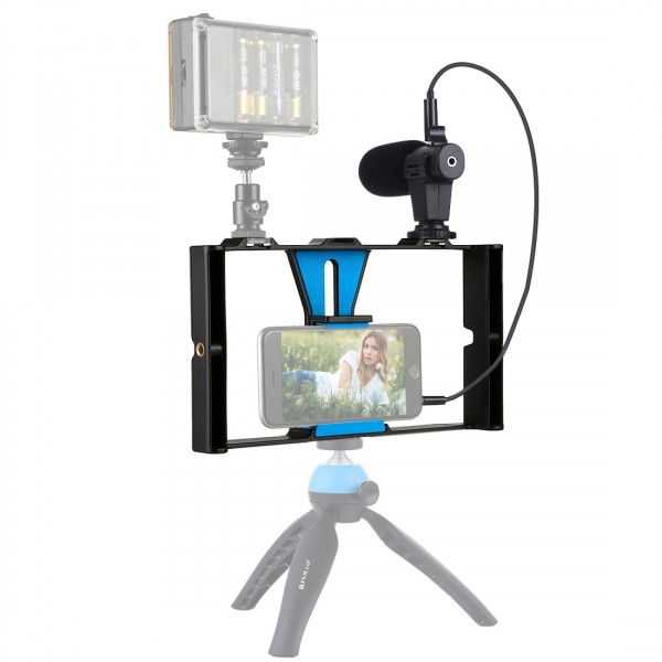 [US Warehouse] PULUZ 2 in 1 Live Broadcast Smartphone Video Rig + Microphone Kits for iPhone, Galaxy, Huawei, Xiaomi, HTC, LG, Google, and Other Smartphones(Blue)