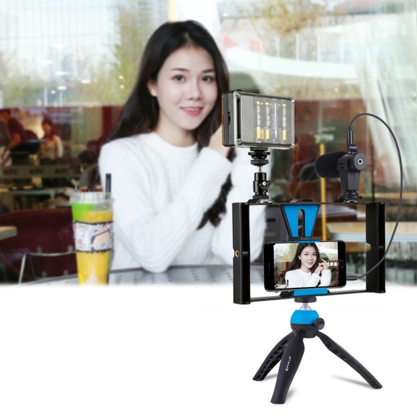 [US Warehouse] PULUZ 2 in 1 Live Broadcast Smartphone Video Rig + Microphone Kits for iPhone, Galaxy, Huawei, Xiaomi, HTC, LG, Google, and Other Smartphones(Blue)