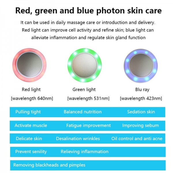 USB Charging Red and Blue Light Hot and Cold Hammer Beauty Instrument(Black)