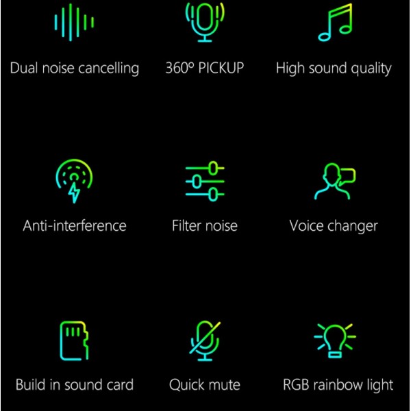 USB Gaming Microphone Built In Sound Card 5 Voice Changing Modes with RGB Lighting