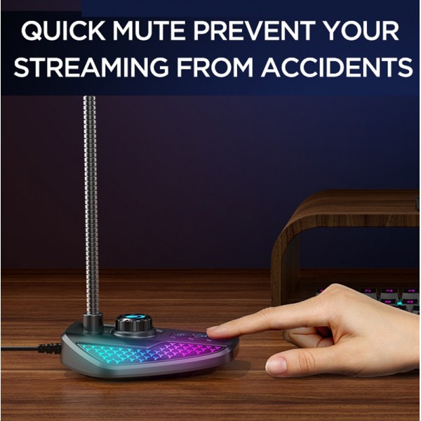 USB Gaming Microphone Built In Sound Card 5 Voice Changing Modes with RGB Lighting