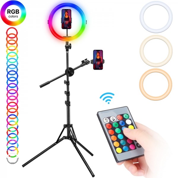 Ulanzi VIJIM K15 RGB Selfie Ring Light Vlog Overhead Stand Fill Lights Kit (Black)