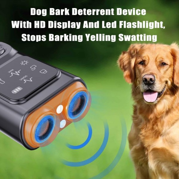 Ultrasonic Dual Head Dog Repeller Bark Stopper With High Power LED Flash Light