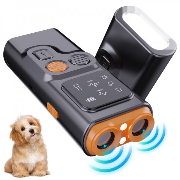 Ultrasonic Dual Head Dog Repeller Bark Stopper With High Power LED Flash Light