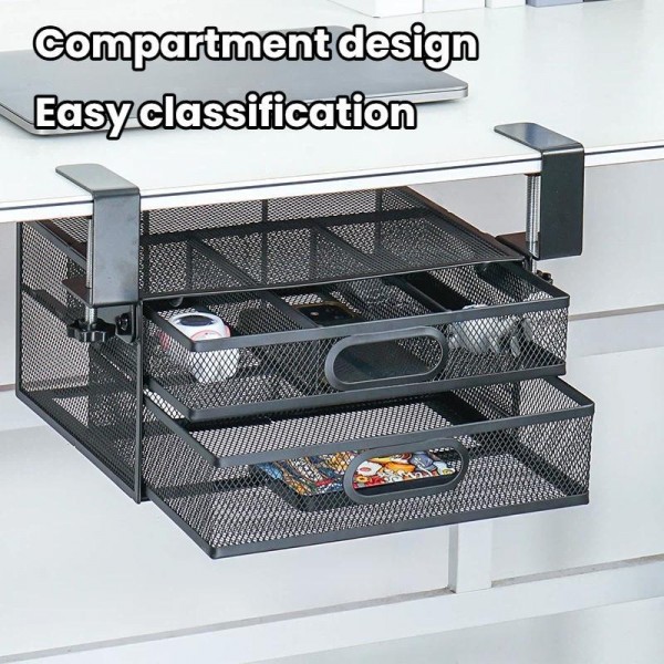 Under Desk 2-Layer Drawer Storage Basket Office Desk Cosmetics Stationery Storage Rack, Size: Small 031