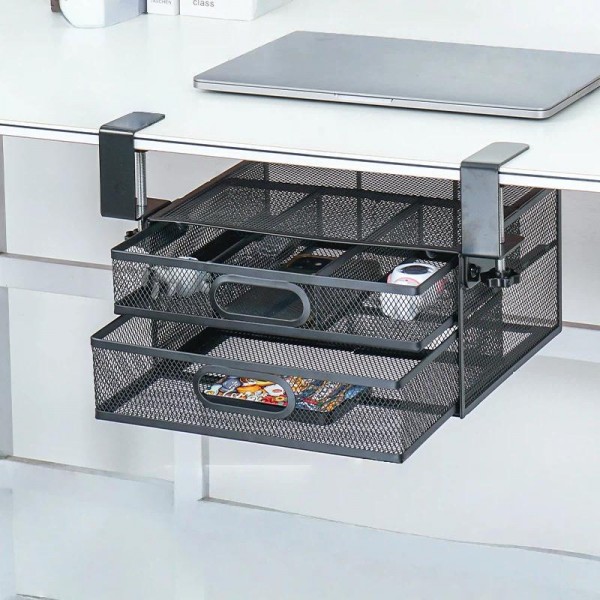Under Desk 2-Layer Drawer Storage Basket Office Desk Cosmetics Stationery Storage Rack, Size: Small 031
