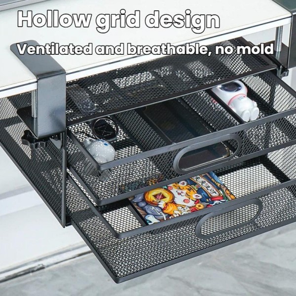 Under Desk 2-Layer Drawer Storage Basket Office Desk Cosmetics Stationery Storage Rack, Size: Small 031