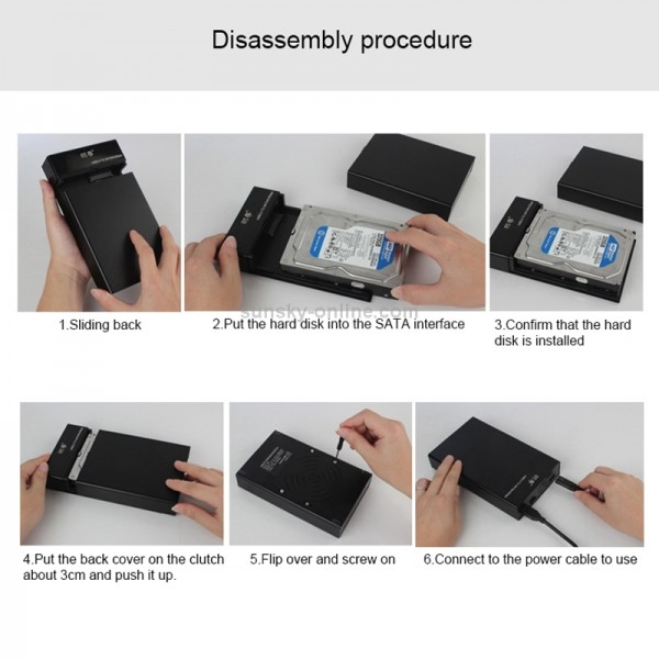 Universal SATA 2.5 / 3.5 inch USB3.0 Interface External Solid State Drive Enclosure for Laptops / Desktop Computers, The Maximum Support Capacity: 10TB