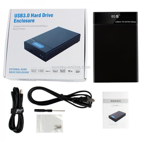 Universal SATA 2.5 / 3.5 inch USB3.0 Interface External Solid State Drive Enclosure for Laptops / Desktop Computers, The Maximum Support Capacity: 10TB