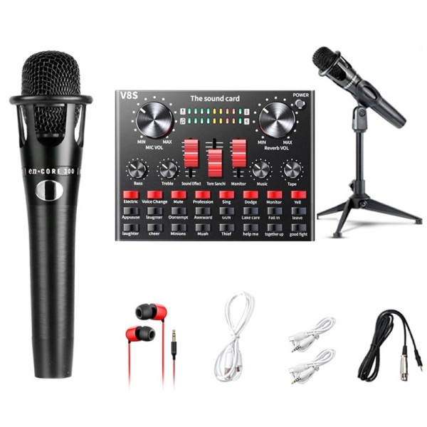 V8S Live Sound Card Set Microphone Anchor Mobile Phone Computer Recording Microphone, Specification: Tripod