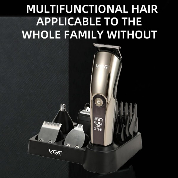VGR V-107 11-in-1 IPX6 Digital Display Electric Hair Clipper Kit(Gold)