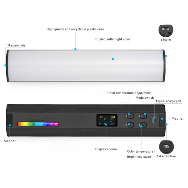 VLOGLITE W200RGB Full Colorful Handheld Fill Light Stick Live Photography Ambient Light Outdoor Lighting