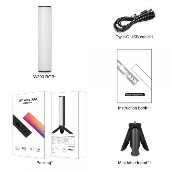 VLOGLITE W200RGB Full Colorful Handheld Fill Light Stick Live Photography Ambient Light Outdoor Lighting