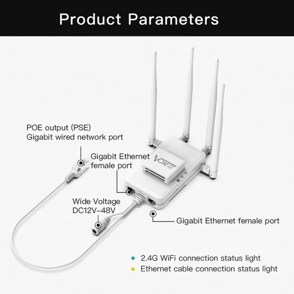 VONETS VAR600-H 600Mbps Wireless Bridge WiFi Repeater, With Power Adapter + 4 Antennas + DC Adapter Set