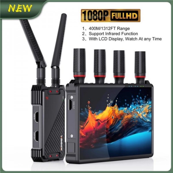 VRRIIS 083H 400M Range 7 Inch LCD Screen HDMI Extender Wireless HDMI Transmitter Receiver, Plug:US Plug