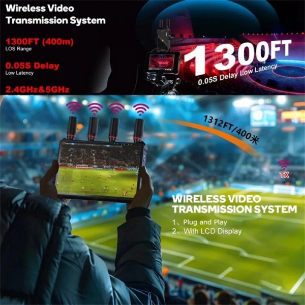 VRRIIS 085 P With LCD Display 1080P HD 400m Range Wireless Video Transmitter and Receiver Kit, Plug:US Plug