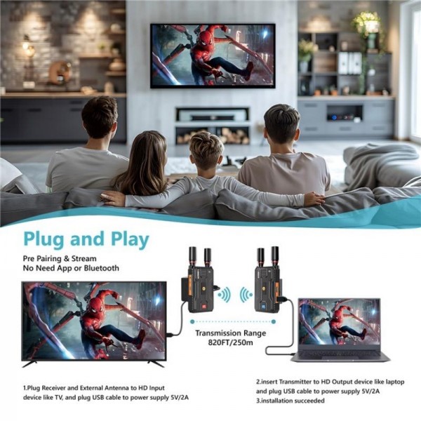 VRRIIS 097PRO Outdoor Live Streaming Audio Video Wireless Transmitter Receiver 4K HD Extender, Plug:US Plug