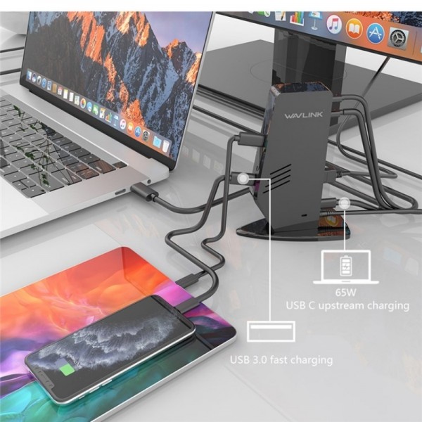 WAVLINK UG69PD5 USB-C HD 60Hz Monitor Adapter Dual 4K Display Docking Station, Plug:US Plug