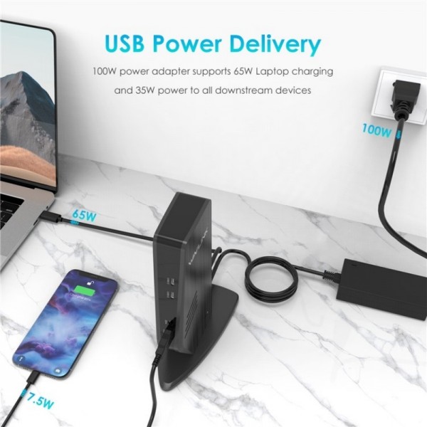 WAVLINK UG69PD5 USB-C HD 60Hz Monitor Adapter Dual 4K Display Docking Station, Plug:US Plug