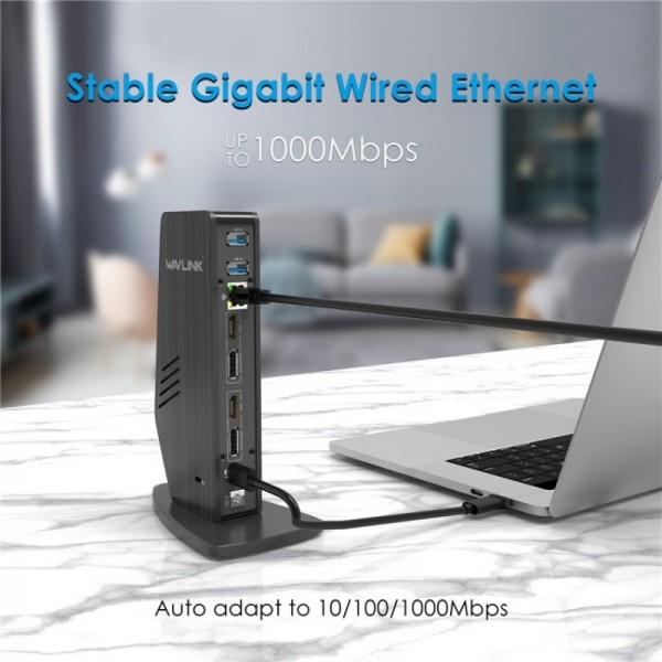 WAVLINK UG69PD5 USB-C HD 60Hz Monitor Adapter Dual 4K Display Docking Station, Plug:US Plug