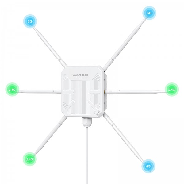 WAVLINK WN588HX3 AX3000 Outdoor WiFi Extender with 6 Antennas Dual Band WiFi Repeater, Plug:US Plug