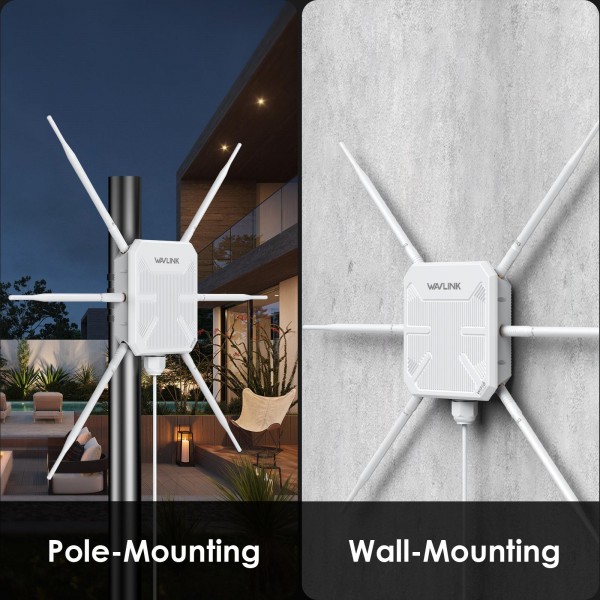 WAVLINK WN588HX3 AX3000 Outdoor WiFi Extender with 6 Antennas Dual Band WiFi Repeater, Plug:US Plug