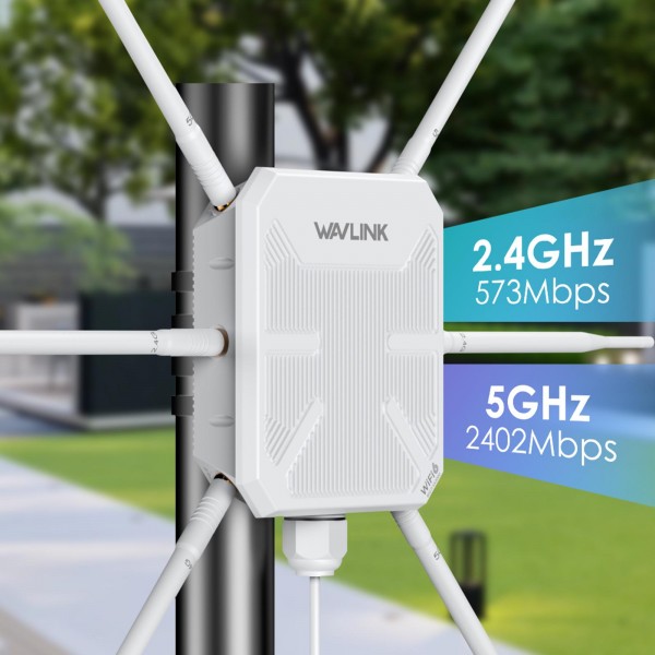 WAVLINK WN588HX3 AX3000 Outdoor WiFi Extender with 6 Antennas Dual Band WiFi Repeater, Plug:US Plug
