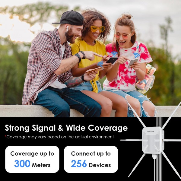 WAVLINK WN588HX3 AX3000 Outdoor WiFi Extender with 6 Antennas Dual Band WiFi Repeater, Plug:US Plug
