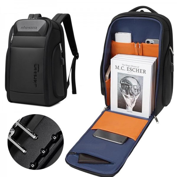 Wiersaam Men Waterproof Anti-Theft Business Backpack Travel Laptop Bag With USB Charging Port & Password Lock Large