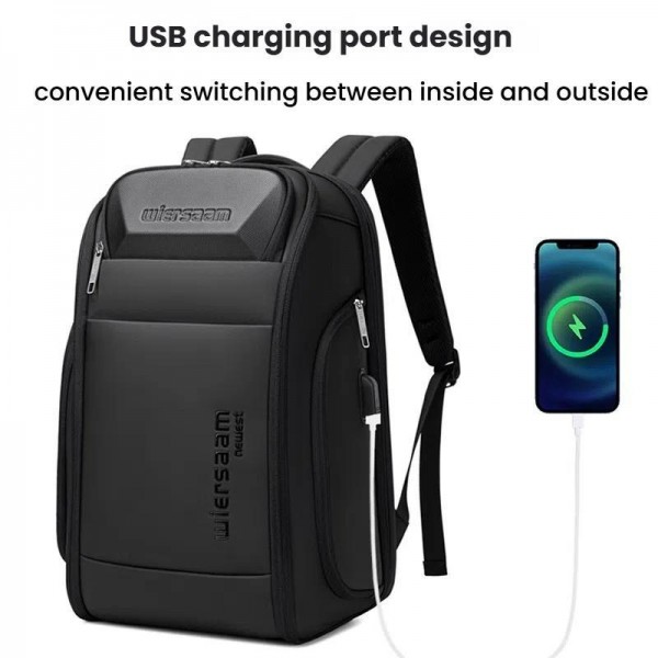 Wiersaam Men Waterproof Anti-Theft Business Backpack Travel Laptop Bag With USB Charging Port & Password Lock Large