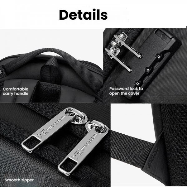 Wiersaam Men Waterproof Anti-Theft Business Backpack Travel Laptop Bag With USB Charging Port & Password Lock Large