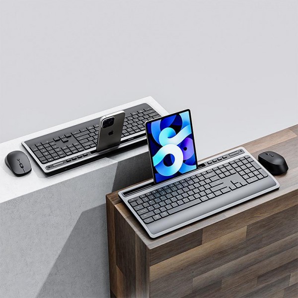 Wireless Keyboard and Mouse Combo for Business Office with Tablet Slot & Wrist Rest(Black)