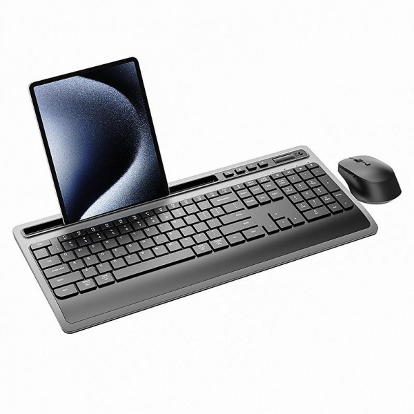 Wireless Keyboard and Mouse Combo for Business Office with Tablet Slot & Wrist Rest(Black)