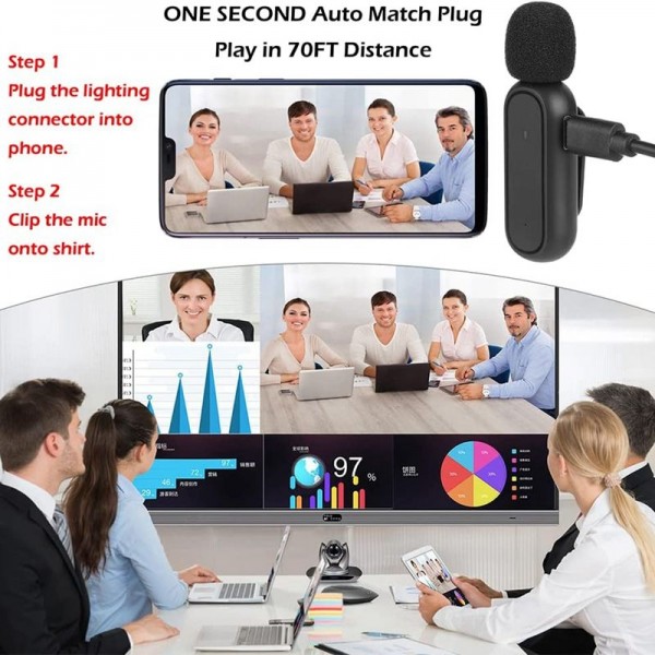 Wireless Lavalier Noise Reduction Microphone USB-C Clip On Microphone with Charging Case