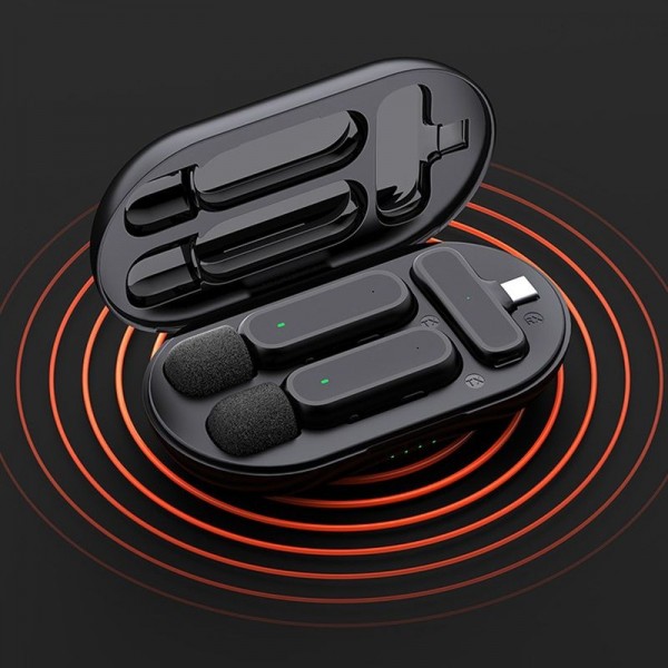 Wireless Lavalier Noise Reduction Microphone USB-C Clip On Microphone with Charging Case