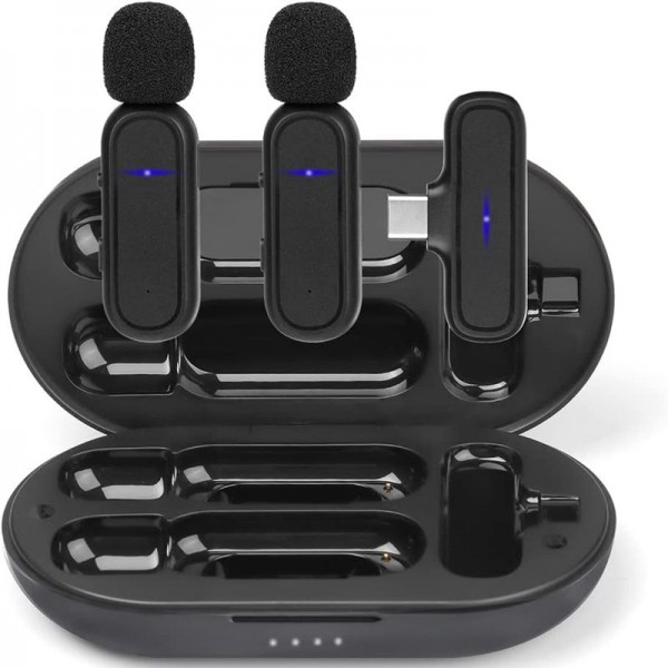 Wireless Lavalier Noise Reduction Microphone USB-C Clip On Microphone with Charging Case