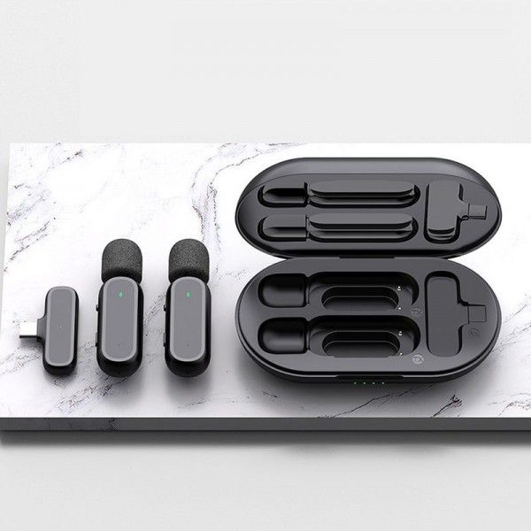 Wireless Lavalier Noise Reduction Microphone USB-C Clip On Microphone with Charging Case