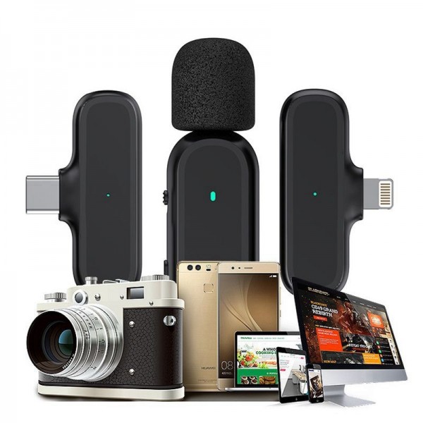 Wireless Lavalier Noise Reduction Microphone USB-C Clip On Microphone with Charging Case