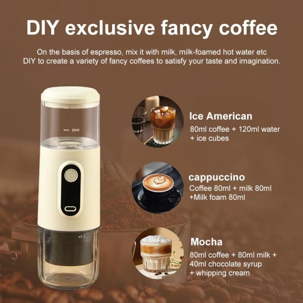 Wireless Portable Coffee Machine Compatible With Ground Coffee & NS Capsule(Black)