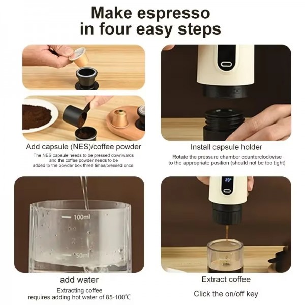 Wireless Portable Coffee Machine Compatible With Ground Coffee & NS Capsule(Black)