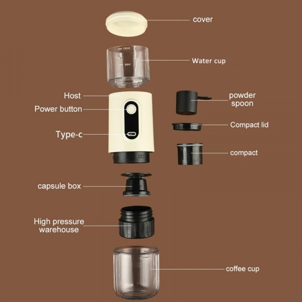 Wireless Portable Coffee Machine Compatible With Ground Coffee & NS Capsule(Black)