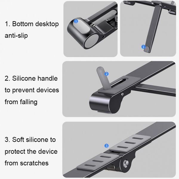 X23 3 In 1 Portable Storage Foldable Aluminum Phone Tablet Stand(Silver)